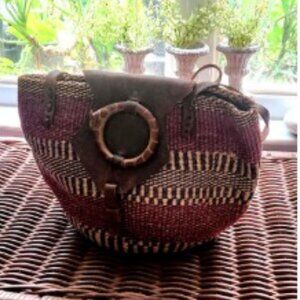 Vintage Kenya Sisal Fiber Bucket Tote, Animal, African Tote Bag